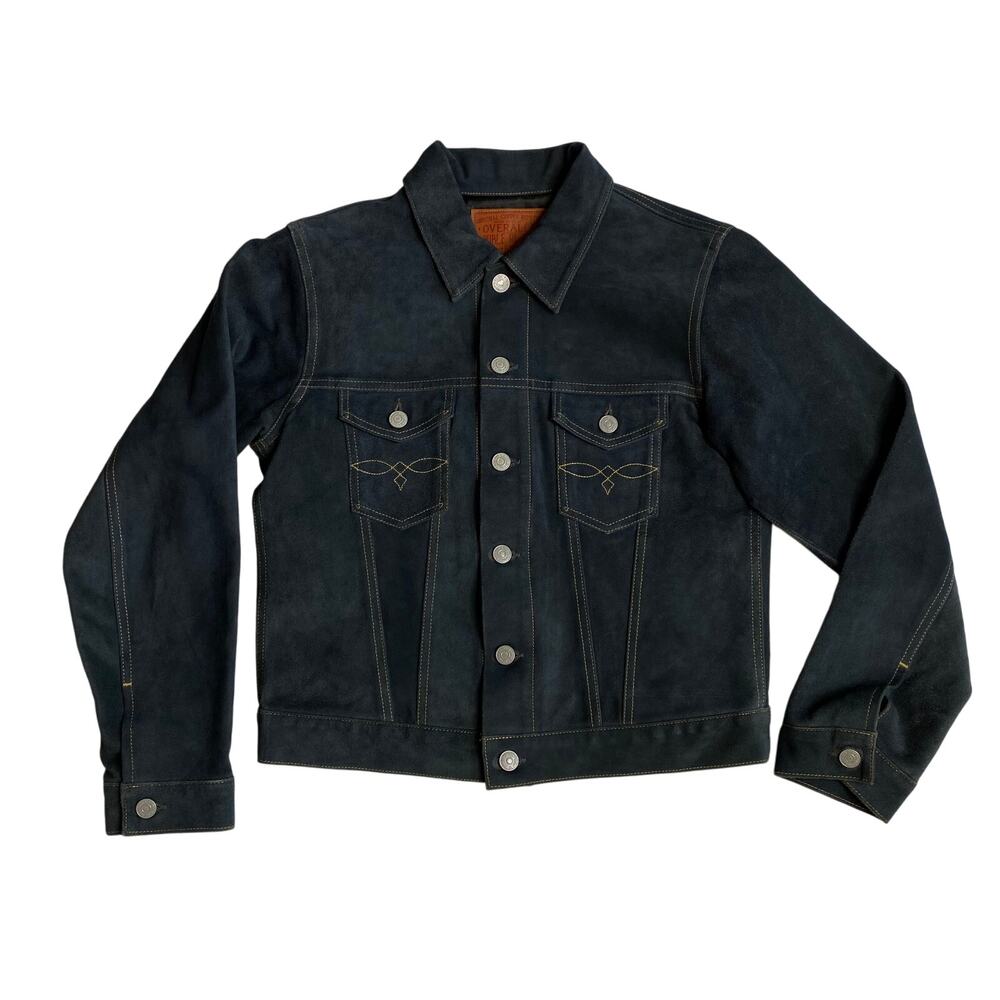 RRL‎ Ralph Lauren Suede Leather Crop Jacket Moto Blue Womens Size 3 Medium $2200